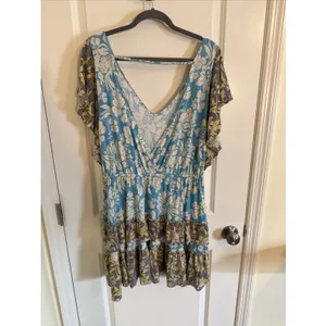 Daily Practice by Anthropologie Floral Tiered Ruffle Mini Dress Blue Medium thumbnail 2