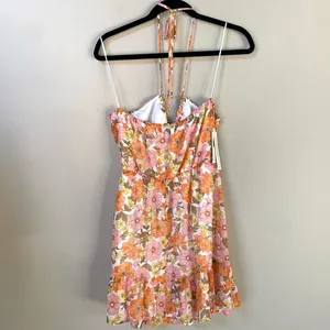 NWT AQUA Retro Floral Print Halter Mini Dress Bloomingdale’s exclusive XS thumbnail 5