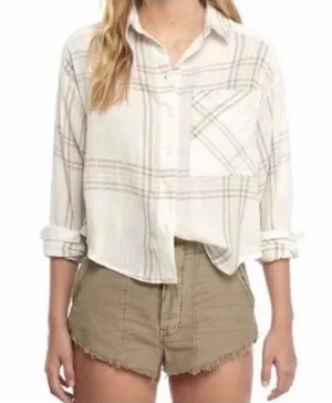 Free People Cutie Plaid Button Down Cream and yellow size small thumbnail 1