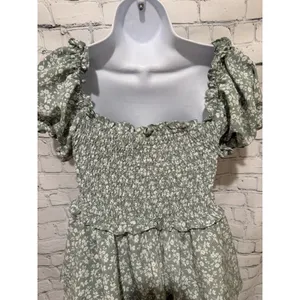 Altard State Kelley Green And White Floral Shorts Romper Size Large thumbnail 6