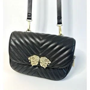 Zara Black Crossbody Bag Lion Head Gold Hardware Quilted Belt Bag‎ Convertible thumbnail 6