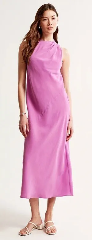 Abercrombie & Fitch Purple High Neck Drape Fall Wedding Guest Midi Maxi Dress PS thumbnail 1