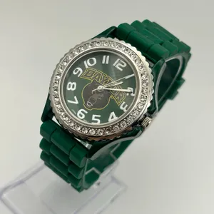 Green Baylor Bears Silicone Watch featuring a Rhinestone Bezel Working thumbnail 2