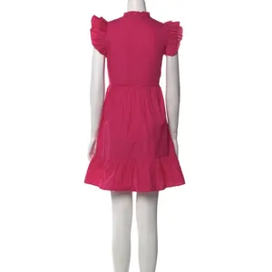 Caroline Constas Designer Tiered Ruffled Mini Dress Hot‎ Pink 100% Cotton thumbnail 3