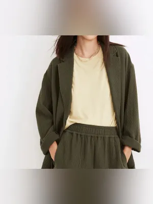 Madewell Diamond Jacquard Shaw Blazer Dark Forest Green Size Medium 100% cotton thumbnail 12