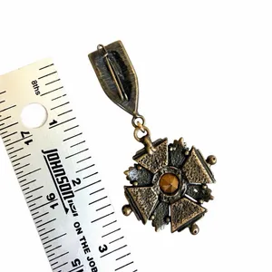 Vintage Maltese Cross Emerald Rhinestone Drop Brooch thumbnail 5
