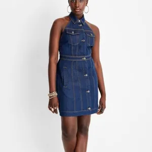 Future Collective dress Alani Noelle halter mini dark denim open back 2 NEW thumbnail 3