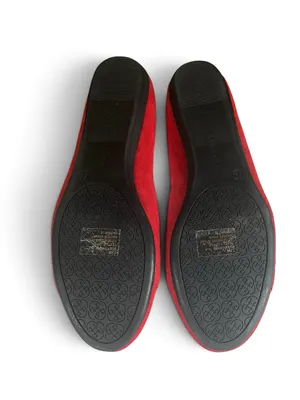 Daisy Fuentes Bright Red Suede Ballet Flats with Round Metal Emblem thumbnail 5