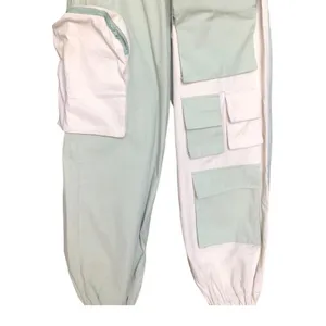 Hot & Delicious Colorblock Cargo Jogger Pants Mint Green Cream Multi Pocket SM thumbnail 4