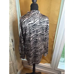 Two 2 Fly Womens Zebra Cowboy Print Button Down Shirt Western Desert Toile Med thumbnail 3