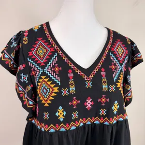 Savanna Jane‎ Black Embroidered Flutter Sleeve V Neck Boho Top Size S thumbnail 3