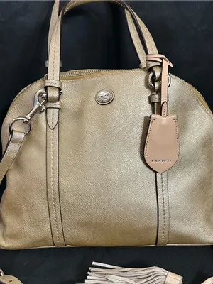 Coach Metallic Gold Dome Satchel with Crossbody Strap & Tassel thumbnail 3