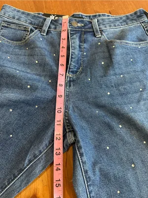 Express Blue Wide-Leg Jeans with Studded Detail thumbnail 5