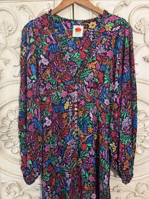 FARM Rio Tropical Garden Midi Dress V-Neck Viscose Size Large Retail $275🌺 thumbnail 4