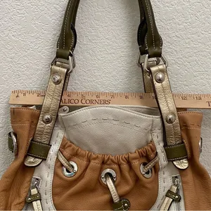 B. MAKOWSKY Tan Beige Gold Leather Slouchy Double Handle Shoulder Bag thumbnail 8