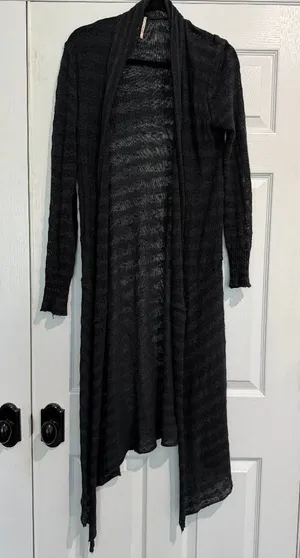 FREE PEOPLE Sheer Stripe Duster Long Line Open Cardigan Sweater - Size XS thumbnail 1