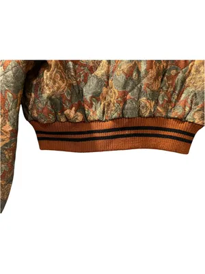 Vtg 80s 90s Kofoo Cropped Tapestry Bomber Jacket Faux Fur Collar Floral Size S/M thumbnail 8
