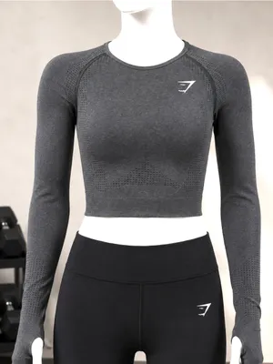 Gymshark Seamless Cropped Long Sleeve Top Thumbholes Gray Small thumbnail 1