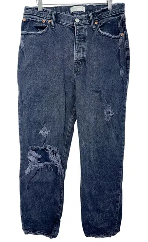 Abercrombie & Fitch Dad High Rise Black Wash Denim Distressed Jeans Size 30 10 R thumbnail 1