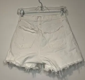 Abercrombie and Fitch The Dad High Rise White Denim Shorts Raw Hem Sz 25 thumbnail 2