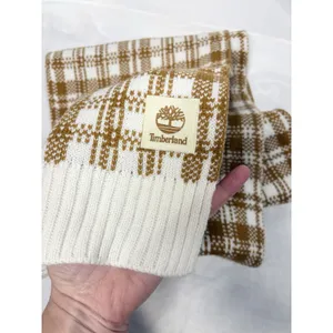 Timberland‎ Plaid Knit Scarf Brown White OS Acrylic Winter Cold Weather T101808 thumbnail 3
