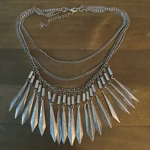 Silver tone multi strand layered dagger fringe necklace thumbnail 2