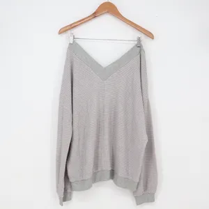 ADREAMLY Waffle Knit Top Womens Large Gray V-Neck Long Sleeve Relaxed Excellent thumbnail 4