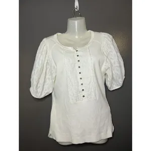 Pilcro Shirt Womens Small White Henley Puff Short Sleeve Textured Tee Top thumbnail 2