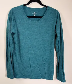 Segments Womens Merino Wool Long Sleeve Base Layer Top Teal Green Heathered L thumbnail 1