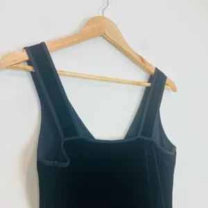 Vintage 90s minimalist stretch black velvet V-neck sleeveless midi dress. Small. thumbnail 4
