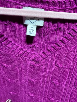 Kim Rogers fushia pink cable knit 3x plus size long sleeve sweater thumbnail 2