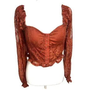 Lace Corset Top Rust Sheer Indie Sleeze Y2K Festival Coquette Romantic Sexy M thumbnail 3