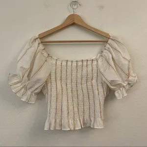 SAGE the Label Crop Puff‎ Sleeve Smocked Blouse Size Small thumbnail 5