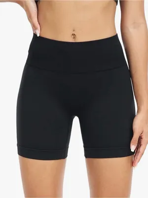 High-Waist Black Seamless Gym Workout Shorts Size Large New thumbnail 1
