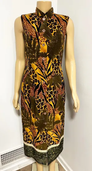 Y2K Olivia Rose Mixed Animal Tropical Print Sleeveless Midi Dress Gold Brown 8M thumbnail 1