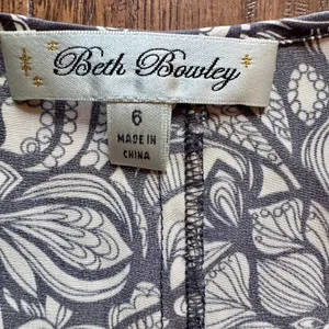 Beth Bowley 100% Silk Dress Geometric Lace Print Velvet Trim Belted Womens Size thumbnail 5