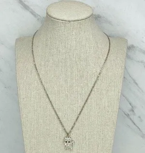 Claire’s Rhinestone Cat Kitten Pendant Charm Silver Tone Chain Link Necklace thumbnail 1