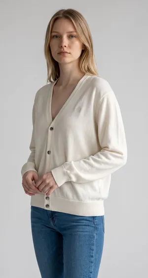 Vintage Izod Cardigan Sweater White Acrylic V-Neck Button Front Large USA Made thumbnail 1