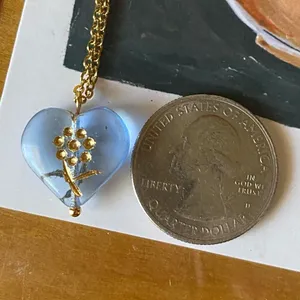 Handmade quality Czech glass heart flower unique fairy romance cottage chic style necklace💐🩵 thumbnail 5