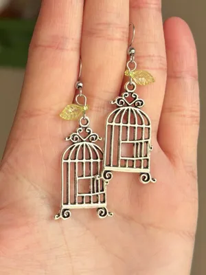 Handmade  retro whimsy goth fairy birdcage dangle earrings🕊️ thumbnail 6