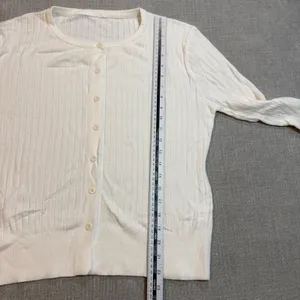 White Ribbed Button Up Cardigan Sweater XL Cream Knit Long Sleeve thumbnail 4