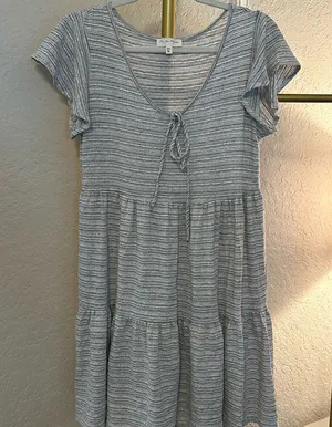 See you Monday grey and white Flowy dress k thumbnail 1