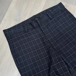 H&M Windowpane Plaid Cuff Hem‎ Skinny Fit Trouser Pants Blue Tan Size 29 thumbnail 4
