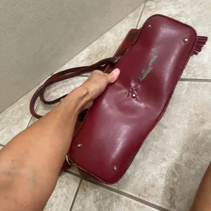Cromia Italy Burgundy Snakeskin Leather Shoulder Bag Tassel Satchel" HAS PEELING thumbnail 7