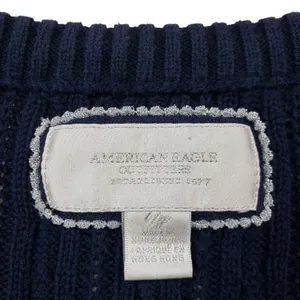 Vintage American Eagle Cable Knit Sweater Large Blue V Neck Preppy Y2K thumbnail 4