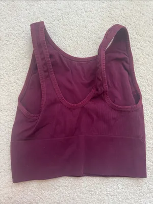 Women's Ribbed Tank Crop Top - Burgundy thumbnail 3