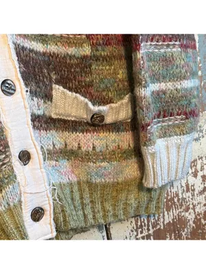 POL Warm Wishes Rowan Cardigan Sweater Olive Green Chunky Knit Boho Womens L thumbnail 3