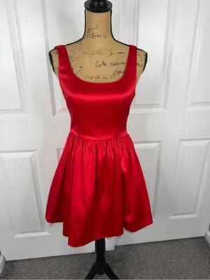 Vintage Forever 21 Red Satin Bow Back Mini Dress Sz S Petite NWOT thumbnail 3