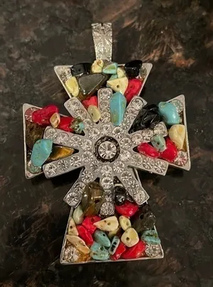 Handmade Rhinestone and beads costume cross pendant thumbnail 1