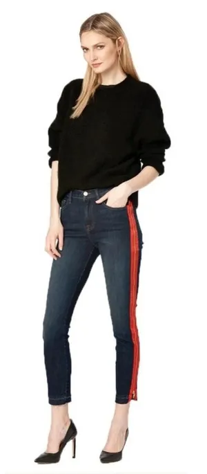 Etienne Marcel Designer Dark Wash Red Ribbon Side Zipper Cropped Jeans Size‎ 24 thumbnail 1